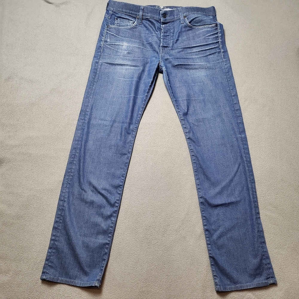 7 For All Mankind Luxe Performance Standard Straight Leg Jeans Blue Mens 36